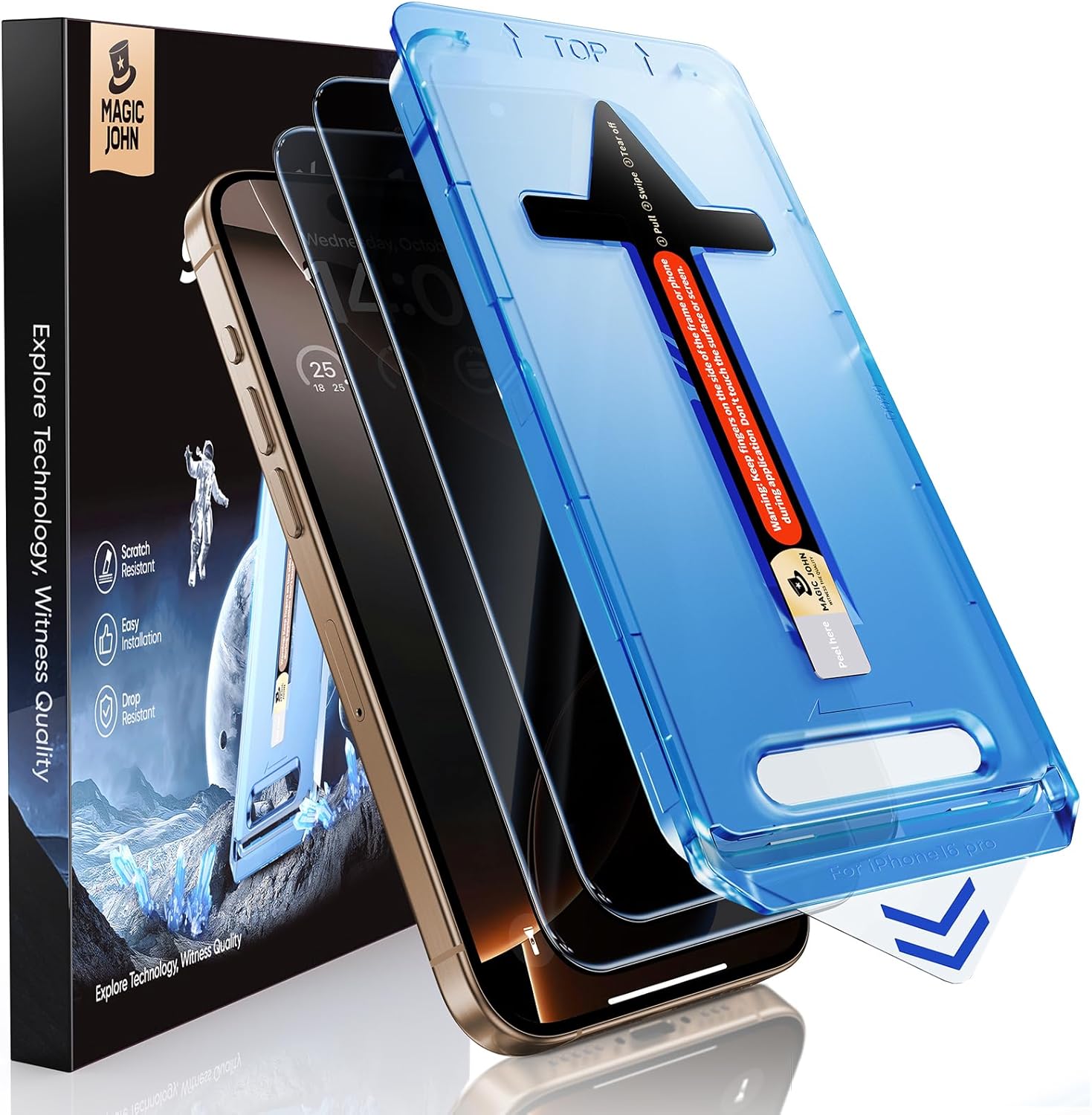 MAGIC JOHN 2 Pack iPhone 16 Pro 6.3" Privacy Glass