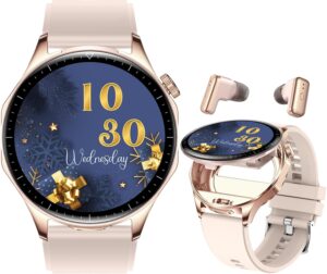 2-in-1 Smart Watch w/Earbuds, 1.43" AMOLED, Fitness Tracker (Pink)