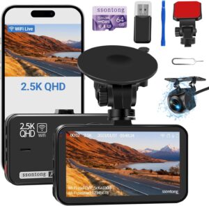 2.5K+1080P Dual Dashcam w/ WiFi, 64GB Card, Night Vision