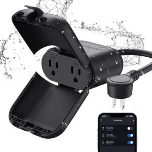 ELEGRP PQR20 Outdoor Smart Plug, 2 Sockets, Alexa/Google, UL, Black