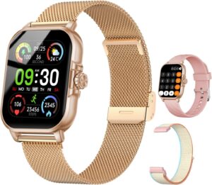 Fitness Smartwatch w/AI Voice, Heart Rate, iOS Android (Rose Gold)