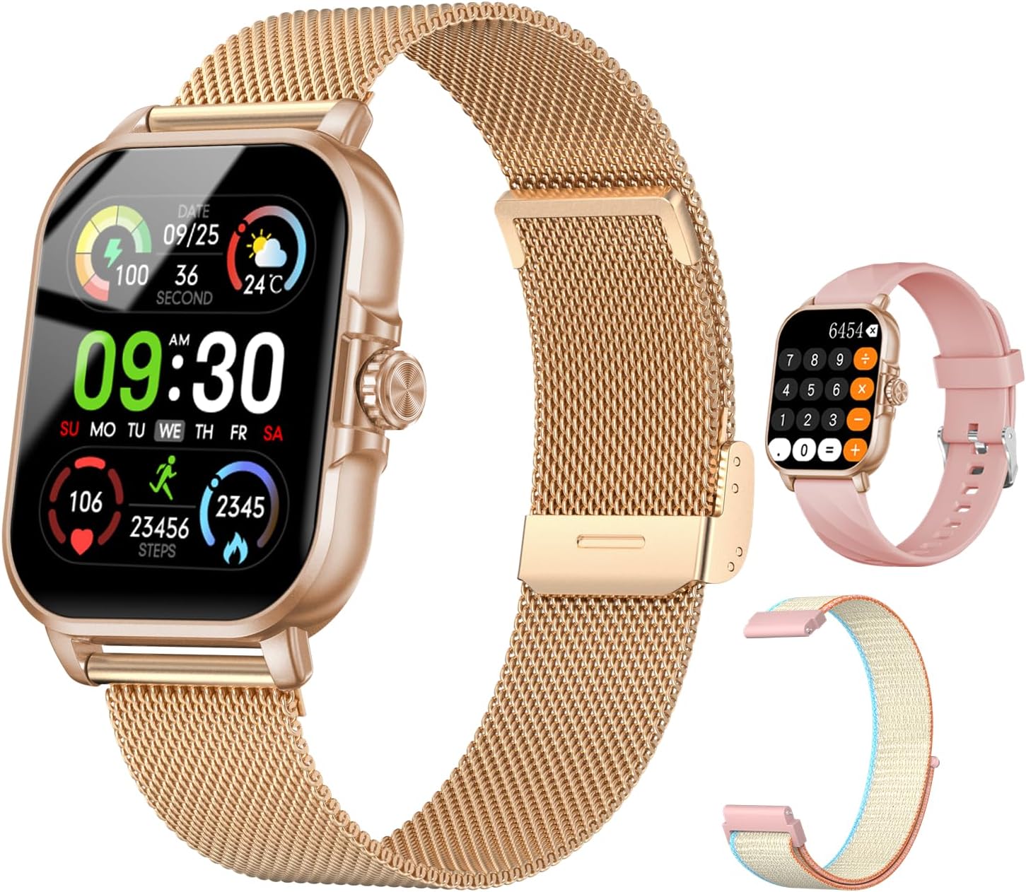 Fitness Smartwatch w/AI Voice, Heart Rate, iOS Android (Rose Gold)
