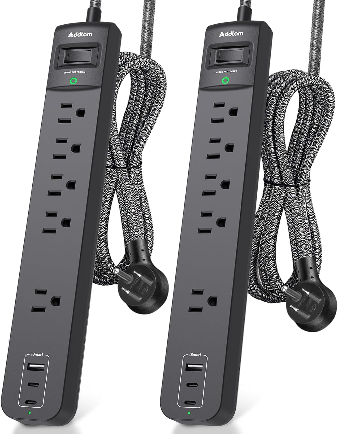 2-Pack Power Strip w/ 5 Outlets & 3 USB Ports, 15A, 6Ft Cord