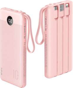 VRURC 10000mAh Power Bank w/ Cables - Pink