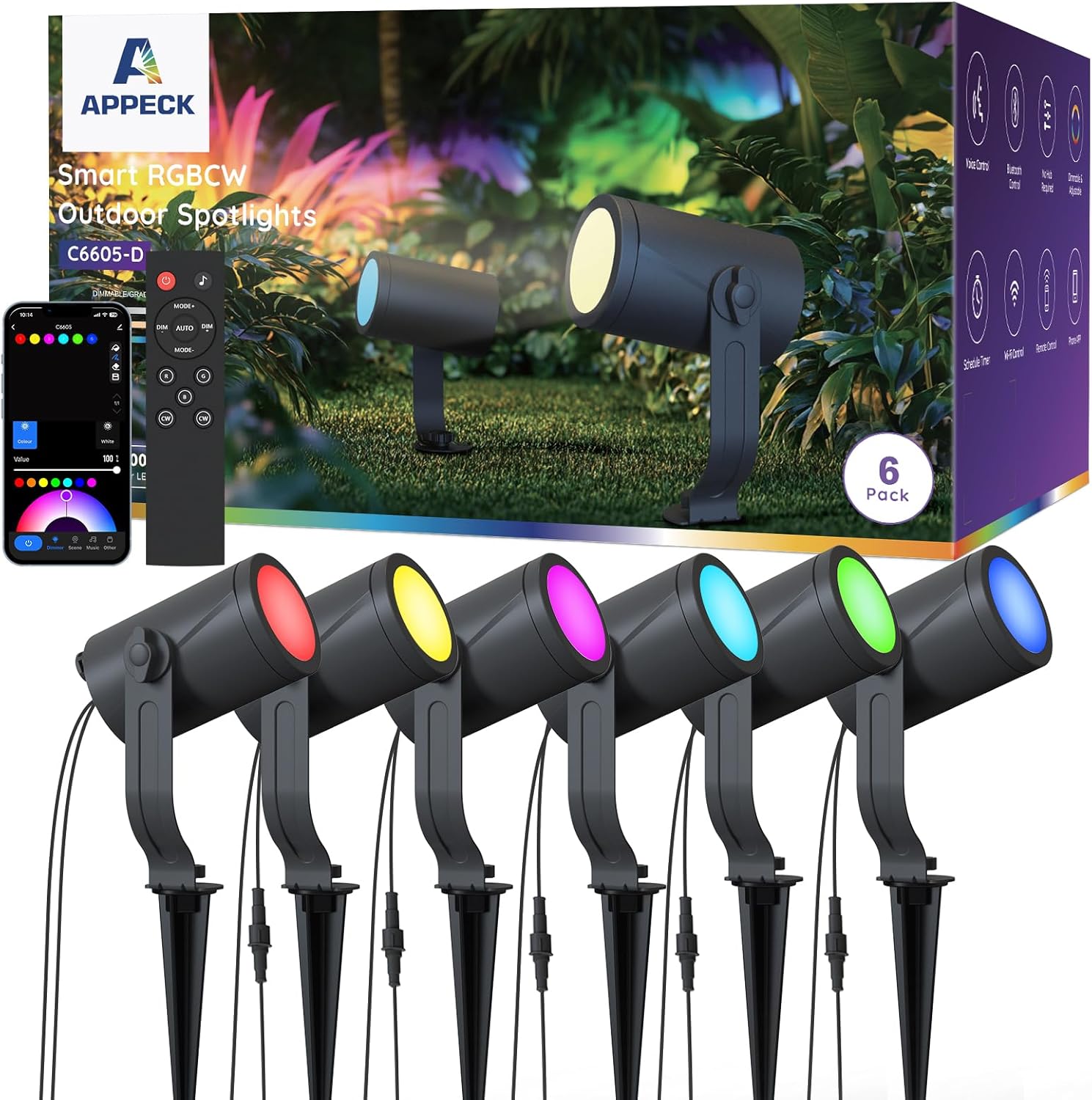 36W RGBCW Smart Landscape Lights 6 Pack