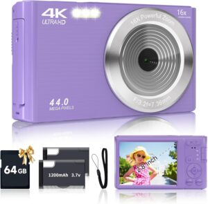 44MP 4K Teen Camera w/64GB SD Card, Purple