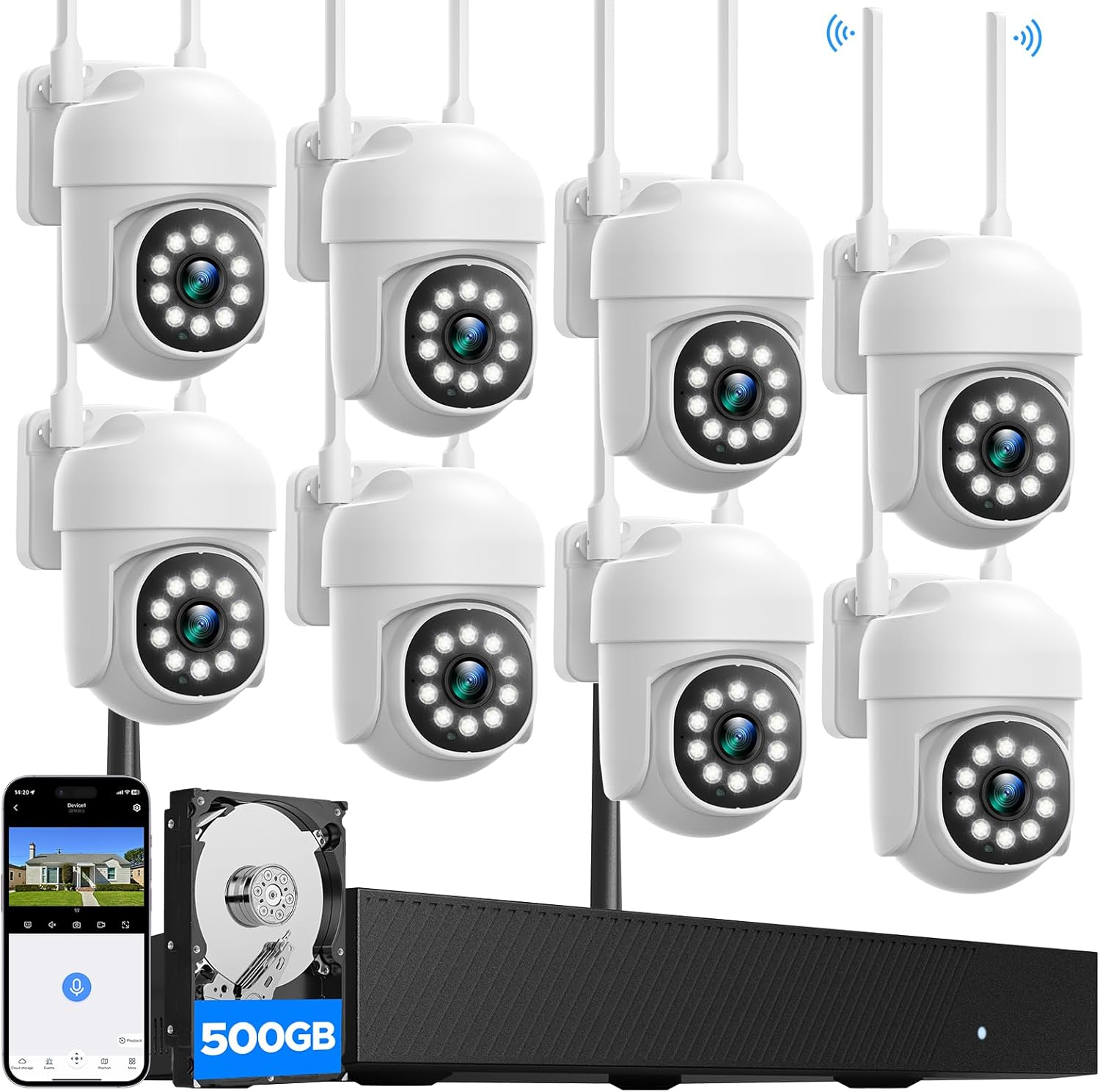 CAMCAMP 16CH 4K NVR, 8PC PTZ WiFi Camera Kit