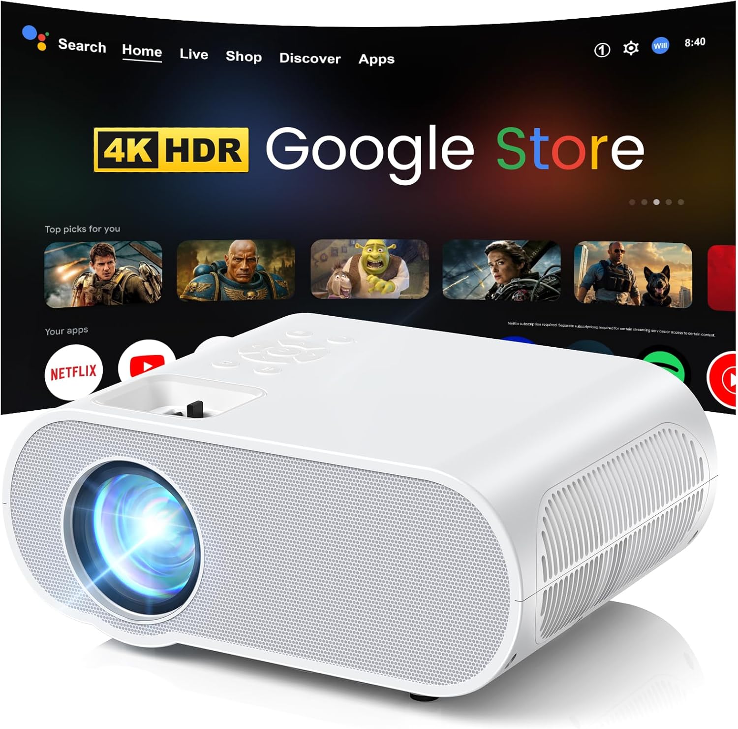HOMPOW 4K WiFi Bluetooth Netflix Projector