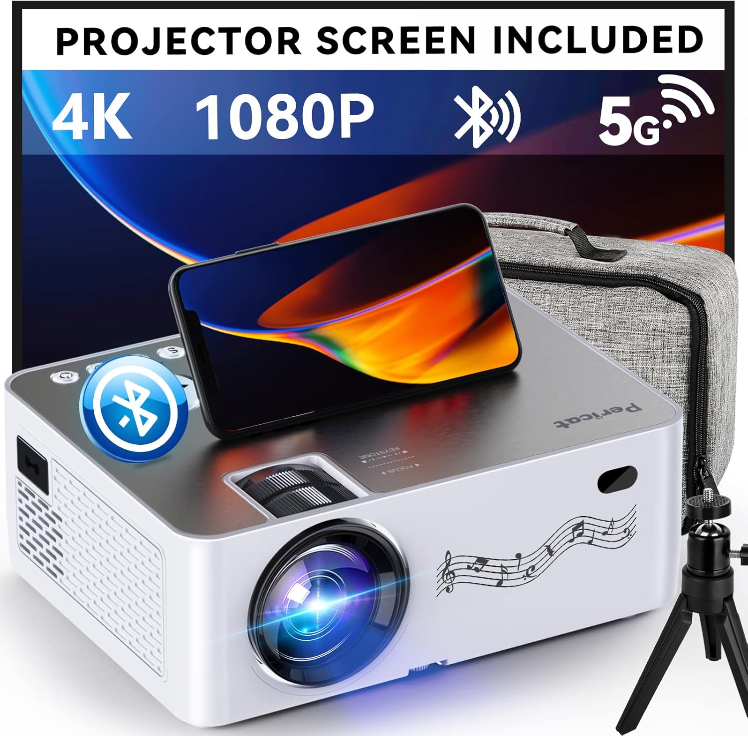 Pericat 1080P WiFi Bluetooth Outdoor Projector