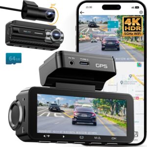 Dash Cam 4K 5G WiFi GPS Voice Control Dual Car Camera 64GB