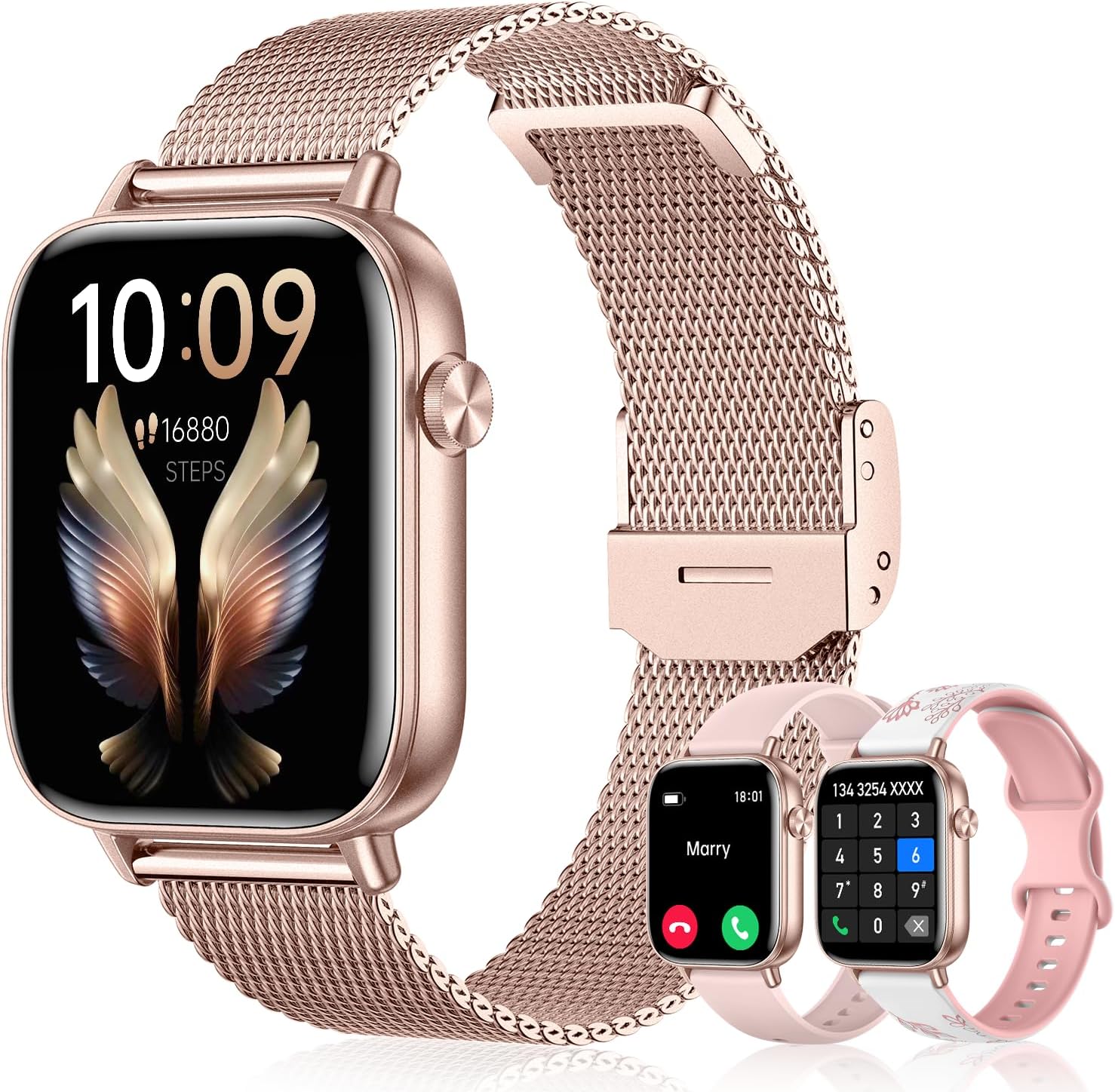 Women's 1.83" Smartwatch: Calls, Fitness, 120+ Modes, IP68, Rose Gold