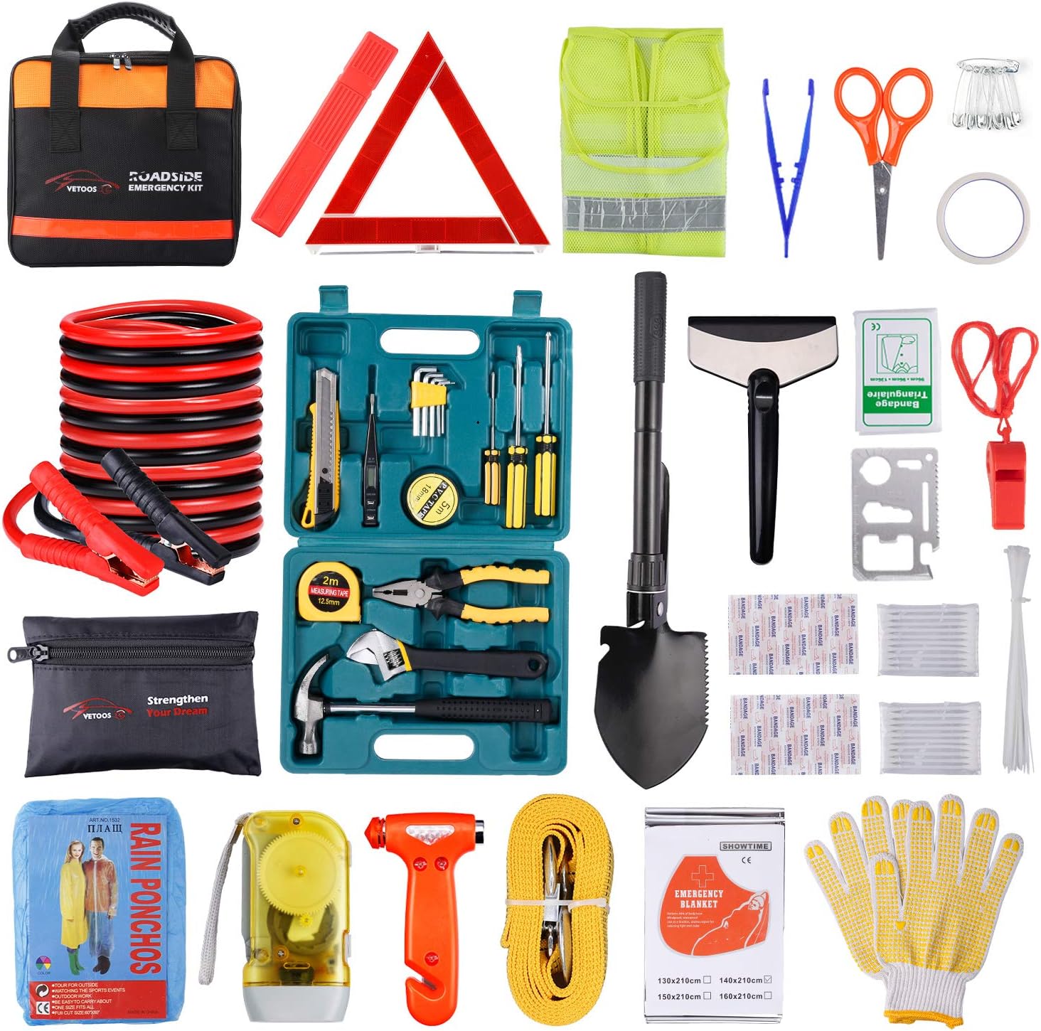 Vetoos Emergency Car Kit with Jumper Cables & Tools