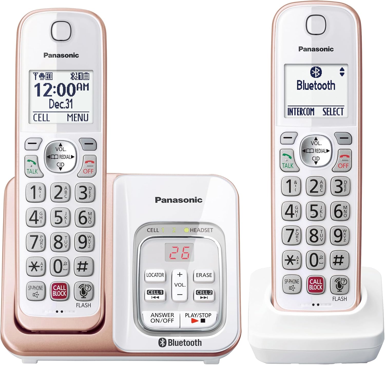 Panasonic KX-TGD862G Cordless Phone, 2 Handsets, Rose Gold
