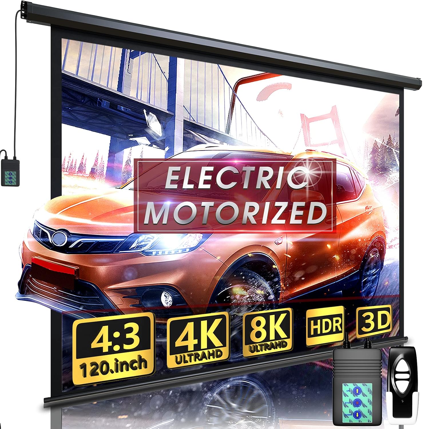 Aoxun 120" Motorized Projector Screen w/Remote