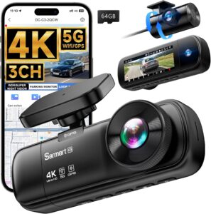 SARMERT 4K 3CH Dash Cam, 64GB Card