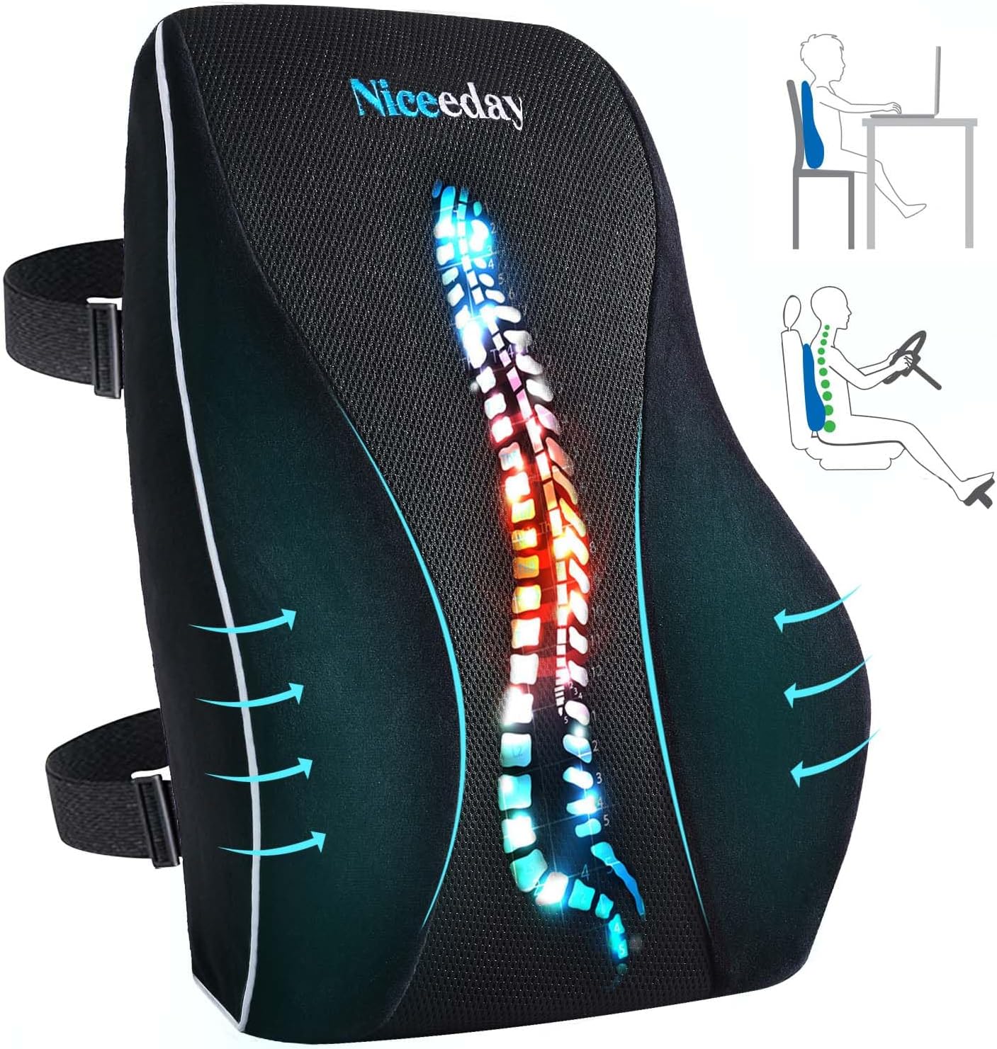 Memory Foam Lumbar Pillow w/ Straps
