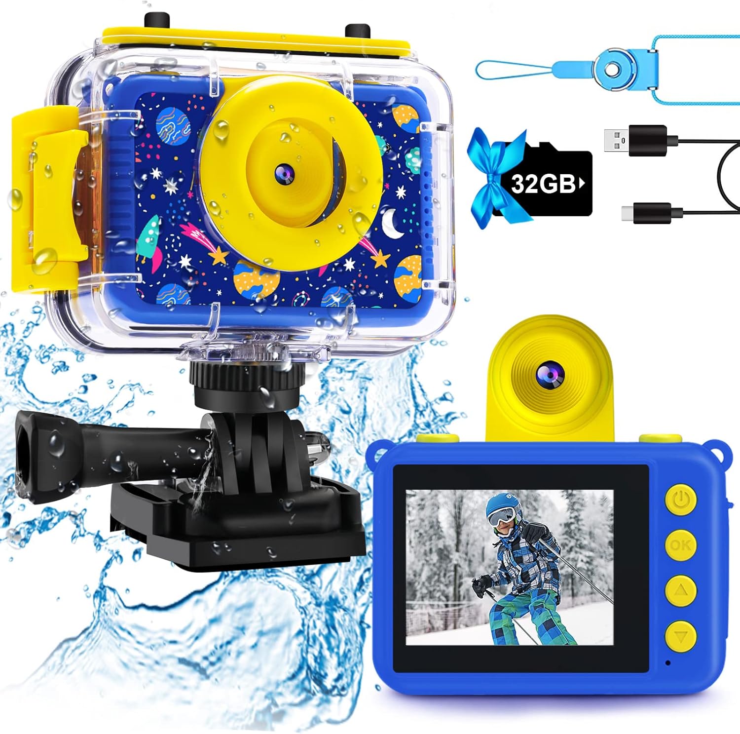 GKTZ Kids Waterproof Camera, 1080P HD, Ages 3-12
