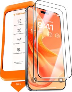 TORRAS 12FT Military iPhone 15 Pro Max Screen Protector 2PK
