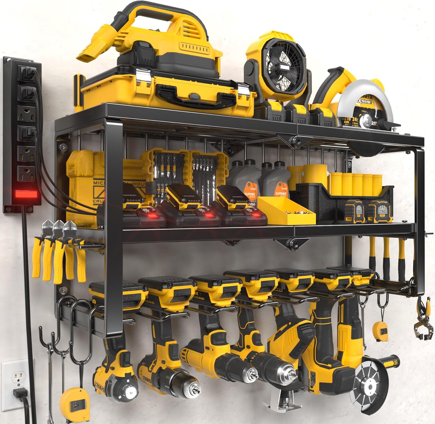 Wall-Mount Tool Organizer with Charging & 6 Outlets