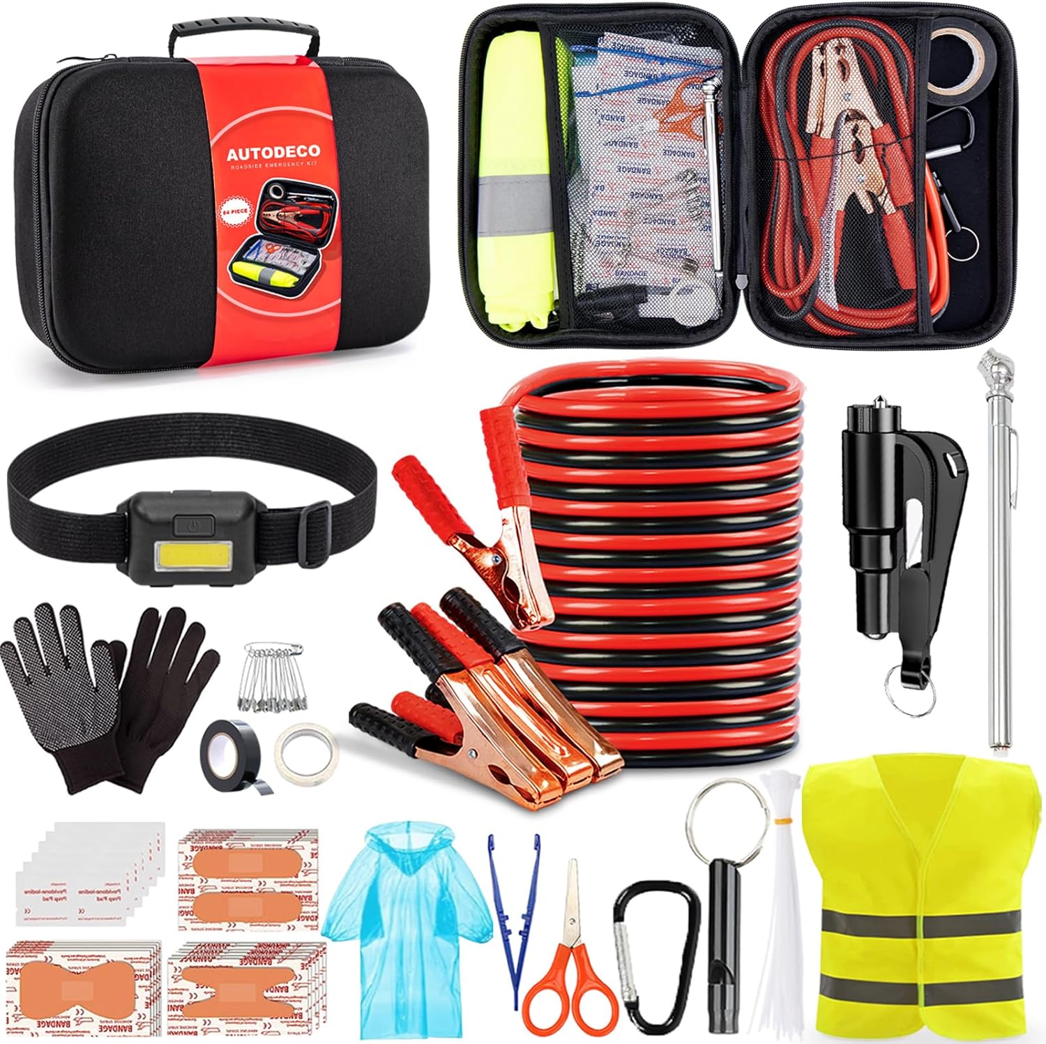 AUTODECO Portable Car Emergency Kit, Black