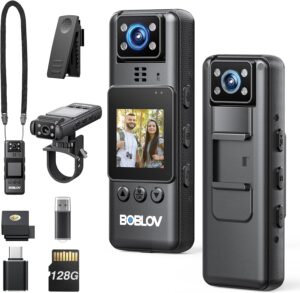 BOBLOV 128G Mini Body Cam, 9H Battery, Clip-On Action Camera