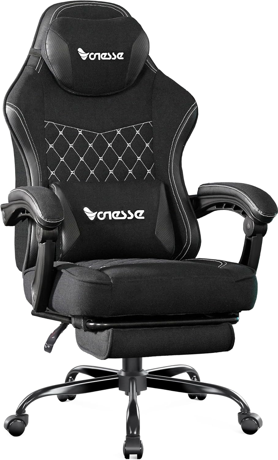Vonesse Gaming Chair w/ Footrest & Lumbar Support (Black)