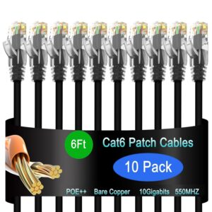Cat6 Ethernet Cable 6ft 10-Pack Black