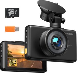 iZEEKER 2.5K Dash Cam, 1440P, 3" IPS, Night Vision, 32GB Card, Type C