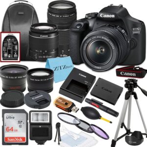 Canon EOS 2000D w/ 18-55mm & 75-300mm Lenses + 64GB + Accessories (Renewed)
