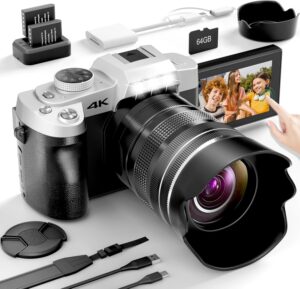Yatao 75MP 4K Camera, 10X Zoom, WiFi, 64GB, Flip Screen