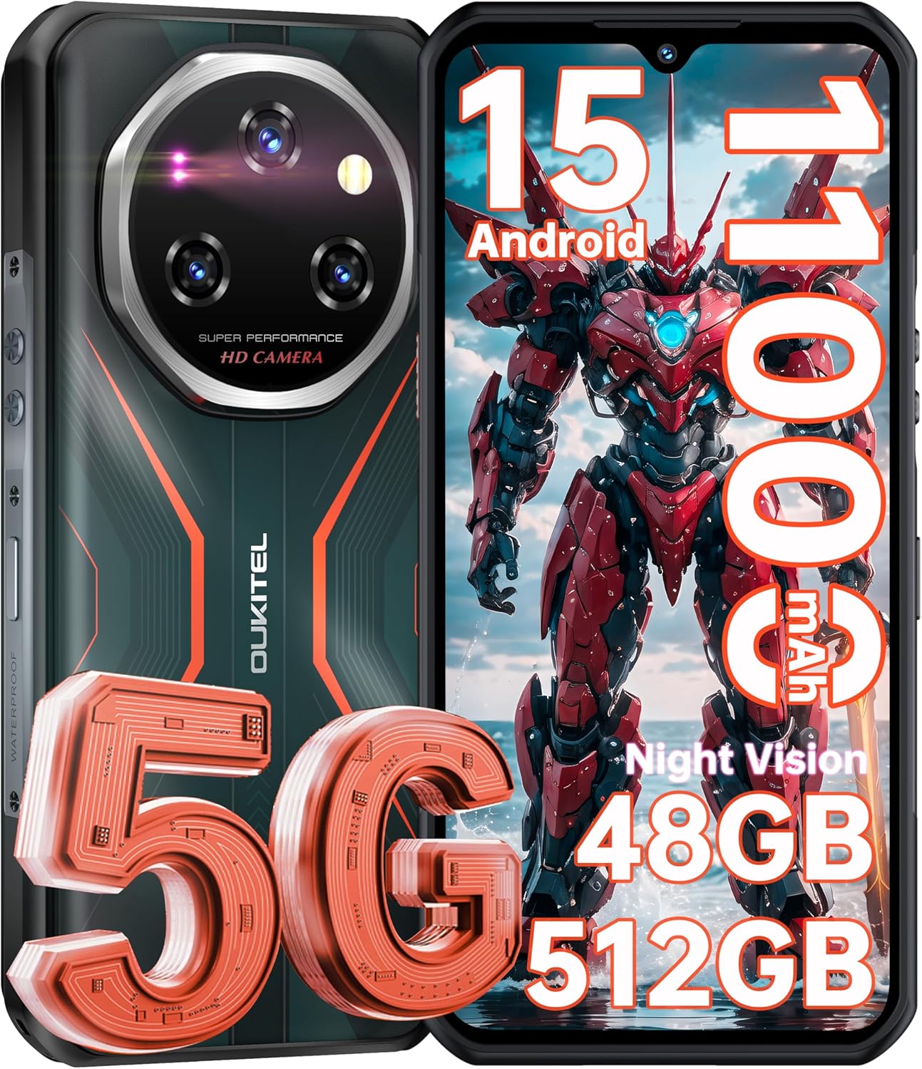 OUKITEL WP55 Pro 5G Rugged Phone, 512GB, 11000mAh