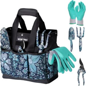 WORKPRO 5PCS Heavy Duty Garden Tool Set, Floral Blue