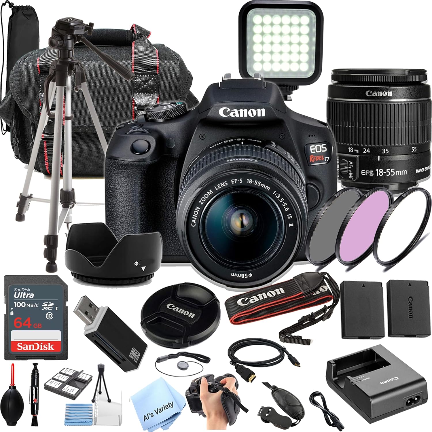 Canon EOS Rebel T7 Kit w/18-55mm Lens & 30pc Bundle (Renewed)