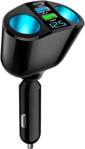 2-Socket Car Charger with Voltmeter & Fast USB-C
