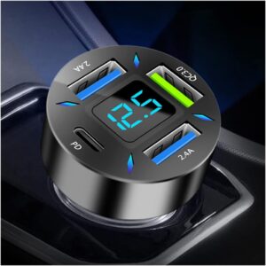 4-Port USB Car Charger w/ Voltmeter & PD/QC