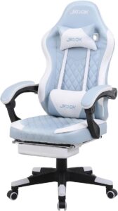 JKOOK Gaming Chair w/ Footrest, Sky Blue