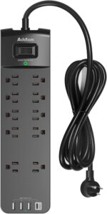 Addtam 10-Outlet Surge Protector, 4 USB