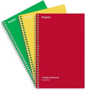 Staples 5x7.75" 1-Subject Notebooks, 3pk