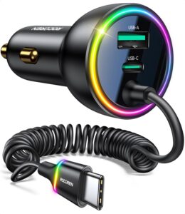 Rocoren 70W USBC Car Charger with Coiled Cable