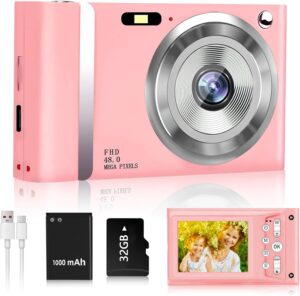 48MP Kids Pink Digital Camera with 32GB Card