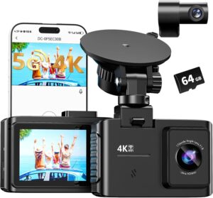 4K Front/Rear Dash Cam w/ WiFi & 64GB Card