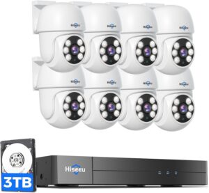 Hiseeu 8CH 5MP DVR System, 8 PTZ Cams, 3TB