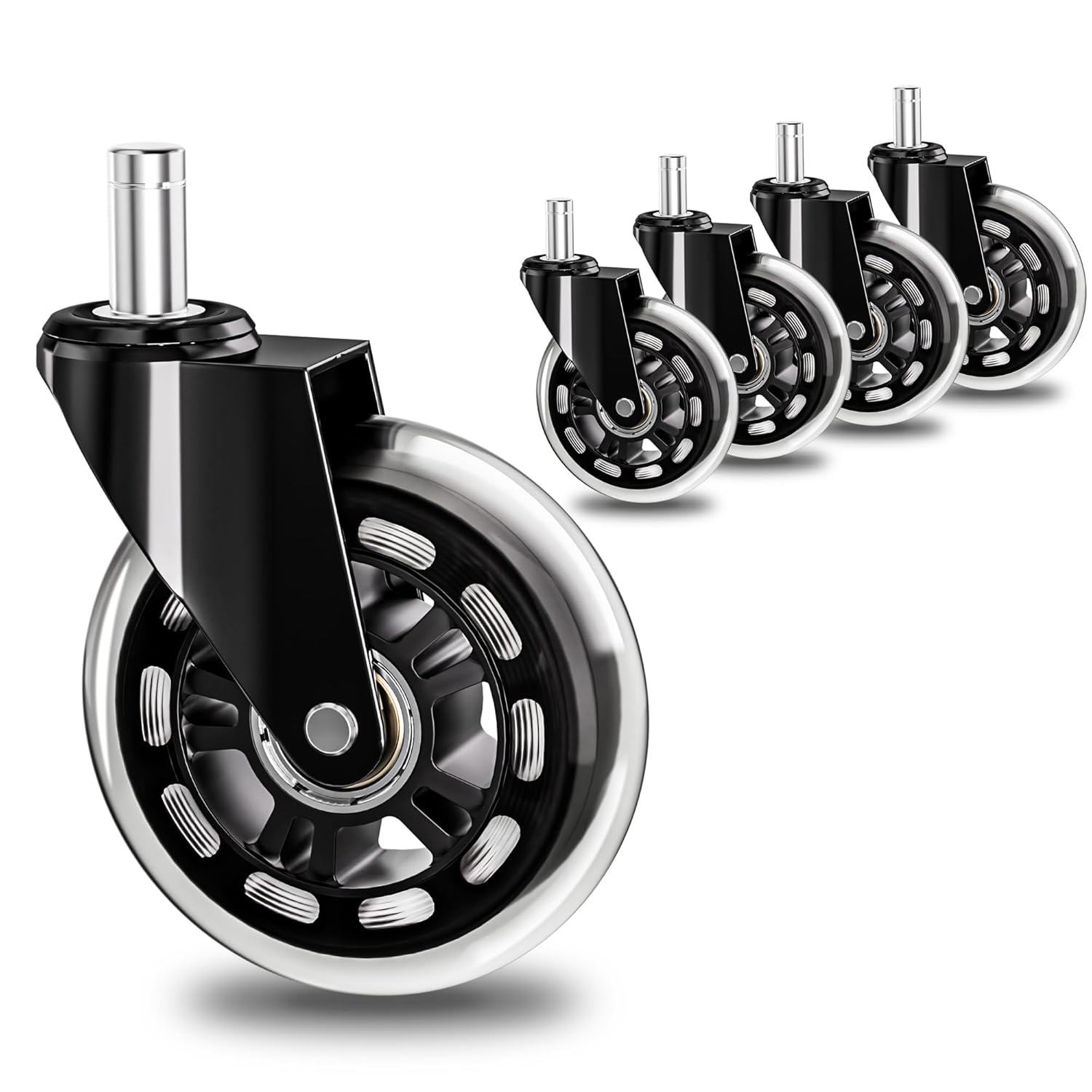 3" Clear Office Chair Wheels, 5-Pack