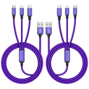 3-in-1 Nylon Charging Cable, 4FT (2-Pack), Purple