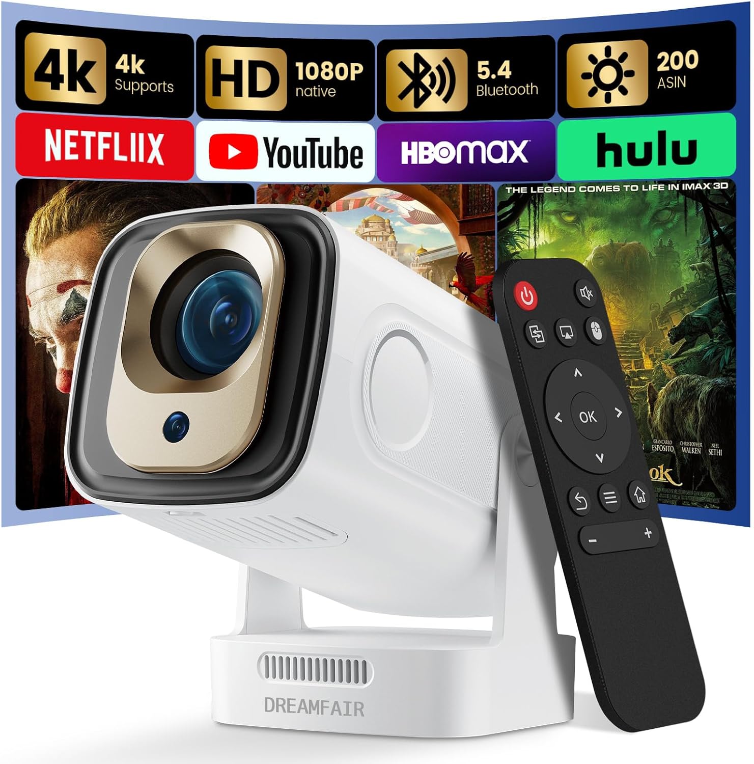 Mini Projector WiFi Bluetooth 4K 1080P Auto Focus