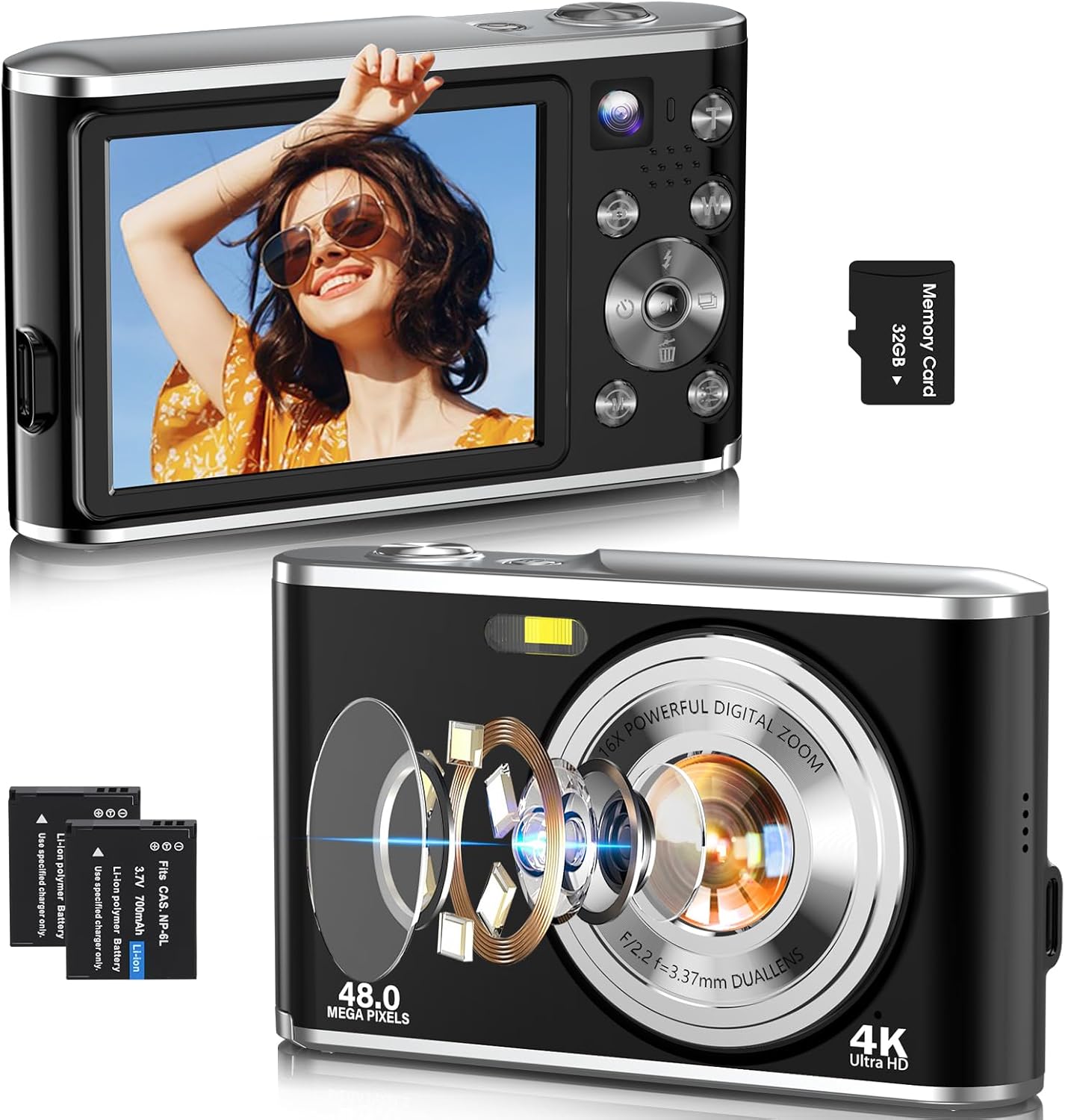 48MP Vlogging Camera, 16X Zoom, 32GB Card
