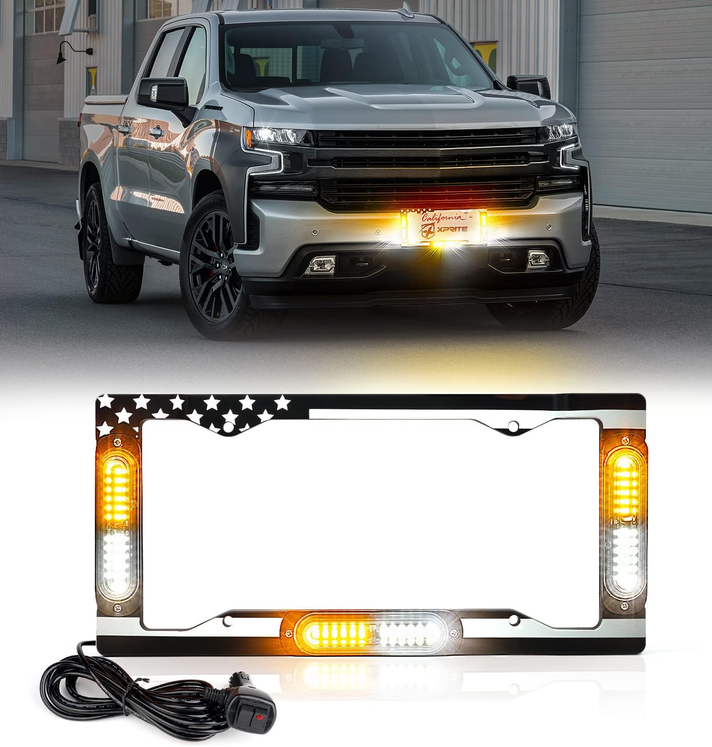 Xprite 36 LED Strobe License Plate Frame, Amber White