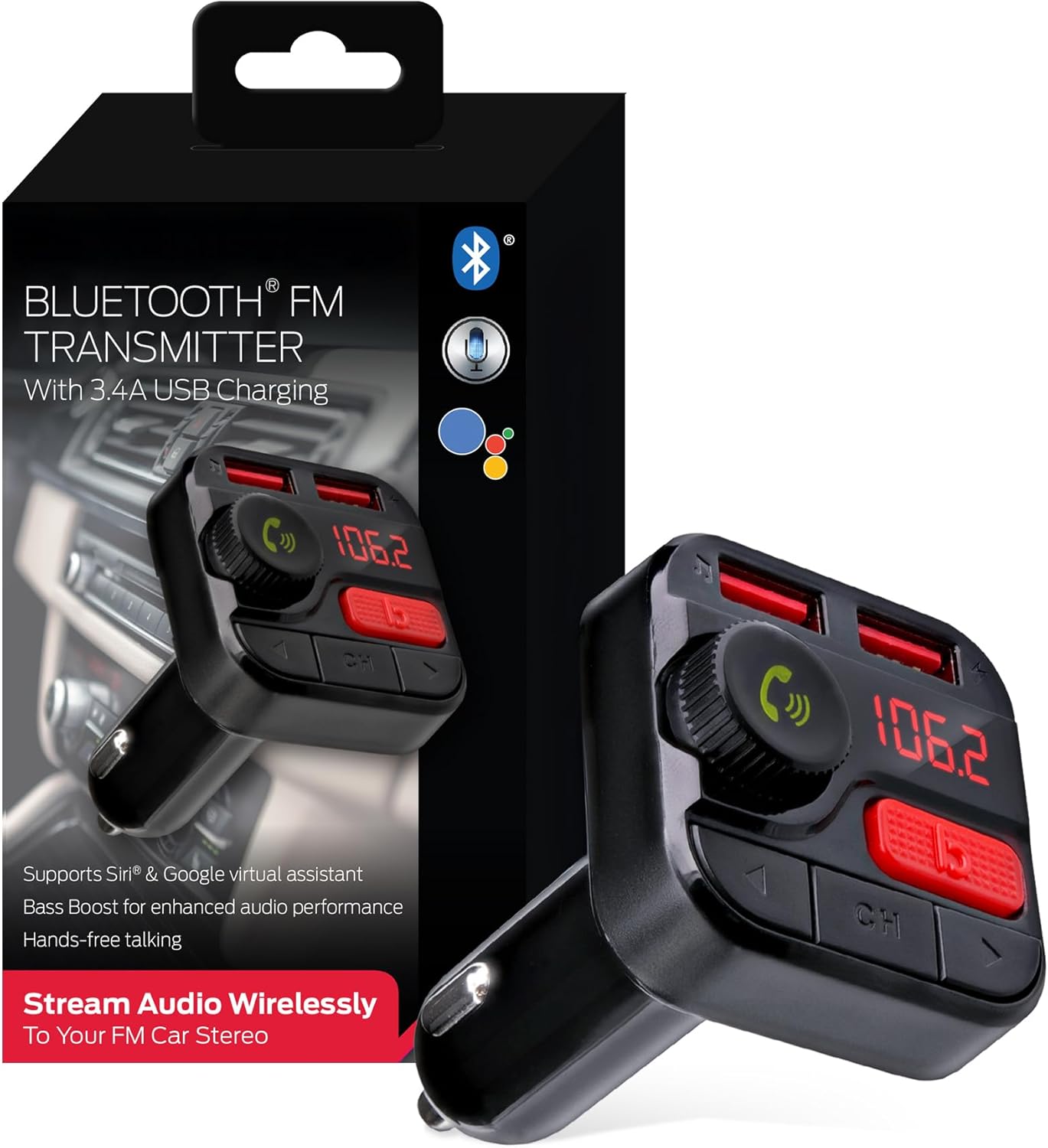 Car Bluetooth FM Transmitter w/ USB Chargers