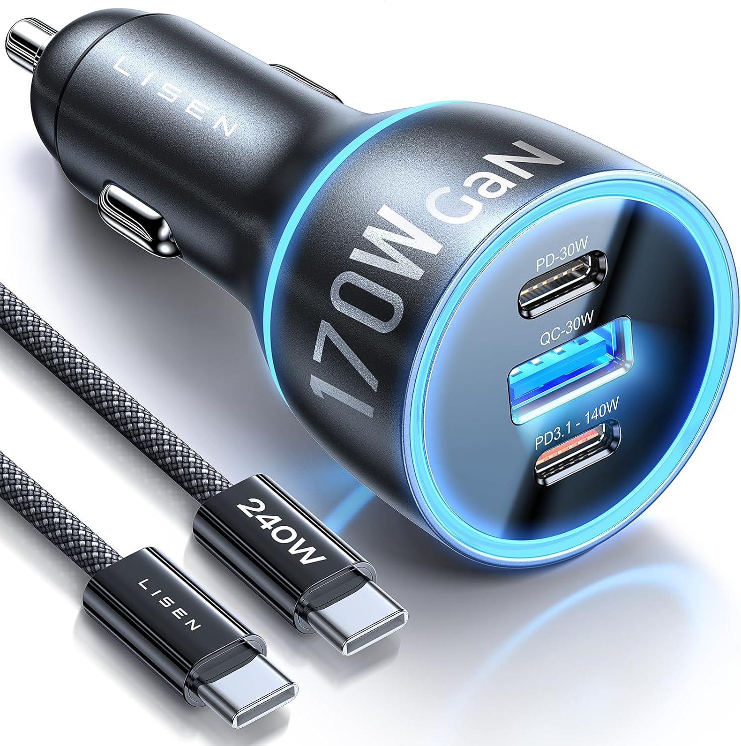 LISEN 140W GaN Car Charger USB-C PD3.1