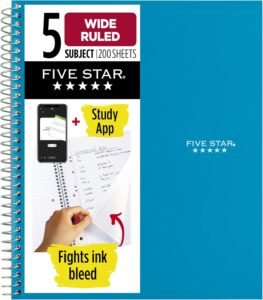 5-Subject Spiral Notebook, 200 Sheets